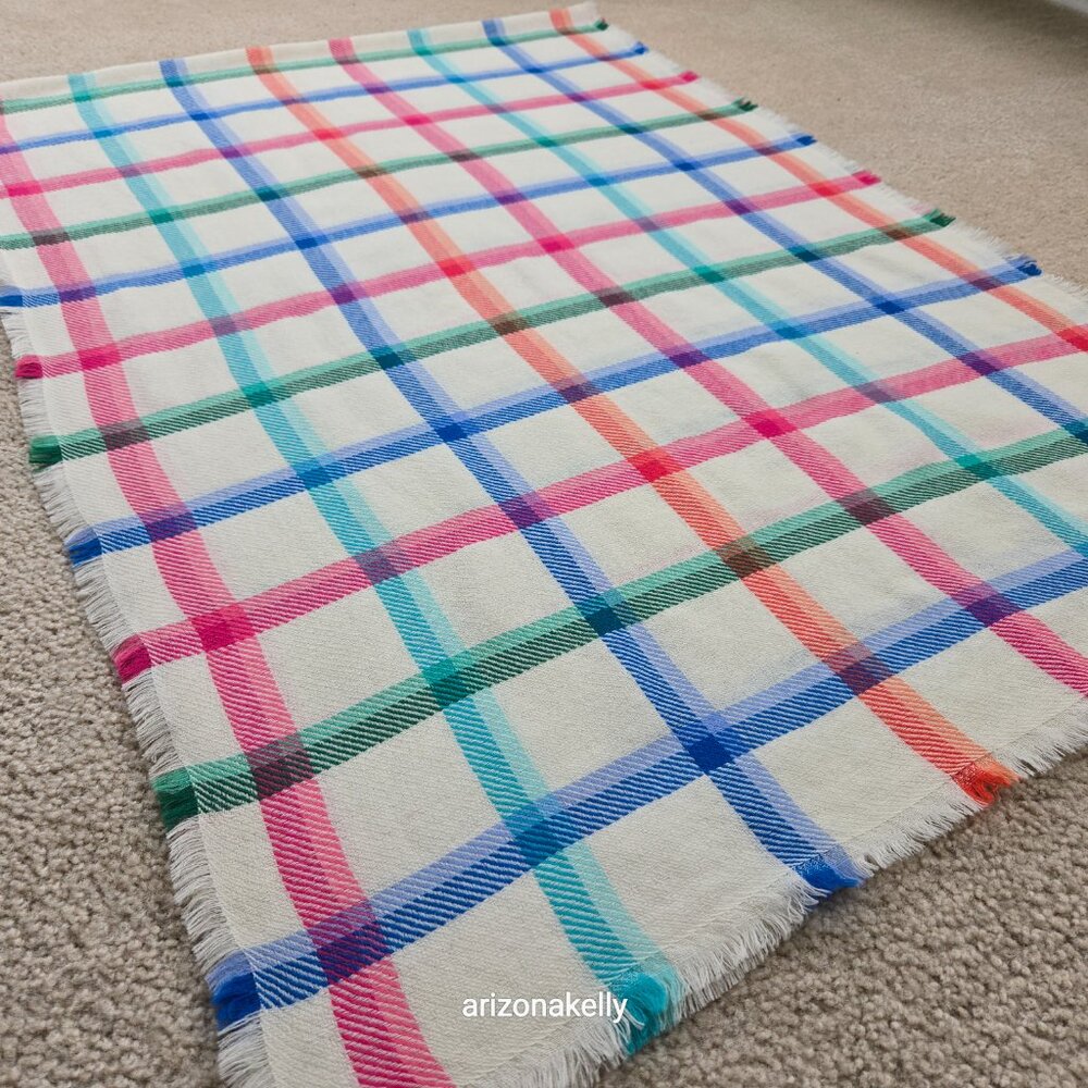 NWT Talbots 100% Wool Scarf Colorful Plaid - Picture 5 of 10
